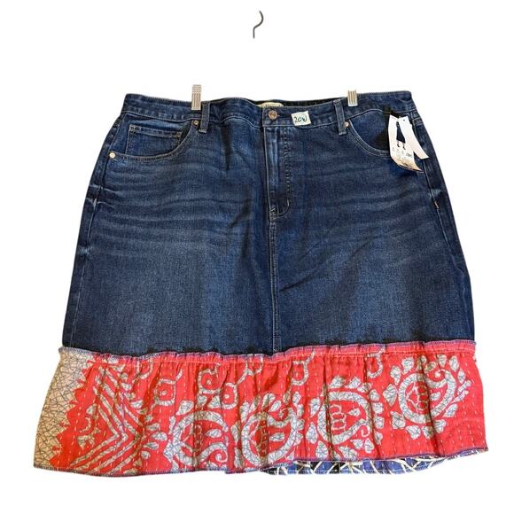 NWOT Vintage KiGi Couture KANTHA Upcycled Denim skirt 20W - Picture 1 of 3